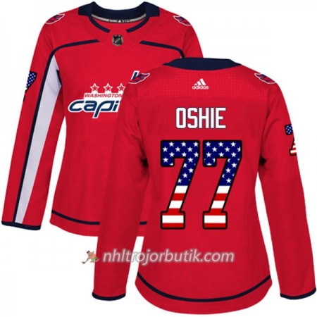 Dame Ishockey Washington Capitals Tröja T.J. Oshie 77 Adidas 2017-2018 Röd USA Flag Fashion Authentic